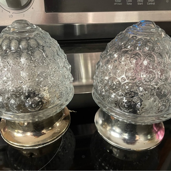 VINTAGE Clear ACORN Bubble Glass 2CEILING Light Fixture HOBNAIL Underwriters Lab - Picture 3 of 5